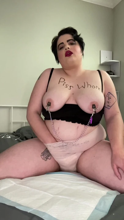 Stunning moment from "Big Titty BBW Goth GF, First Gushing, Piss Diaper Wetting Humiliation and Masturbation"