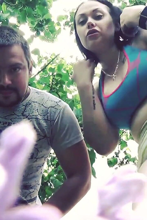 Tormenting and crushing a tiny man outdoors with our huge bodies and big feet