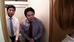 Japanese milf called the owner of the Sex Shop to show her the dildos he has for sale and ends up experimenting with him