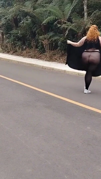 Key moment from "My stepmother in transparent pants without panties showing off on the street."