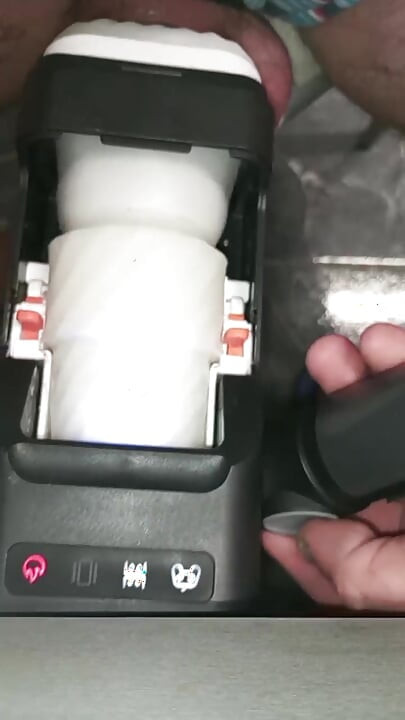 Huge, wide and very hard, and hot, jerking off in fantastic and automatic sexual machine look the movement