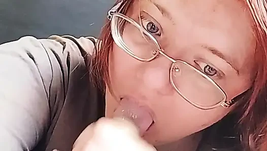 Amateur Girlfriend Blowjob Instead of Cooking - Curvy Brunette with Glasses Sucks and Jerks Cock