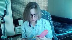 Unpacking my first dildo on webcam