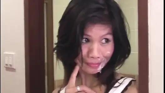 Petite Filipina MILF blasted with thick foreign cum
