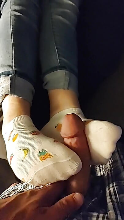 White Fruity Ankle Sockjob Sock Footjob - Cum on Socks