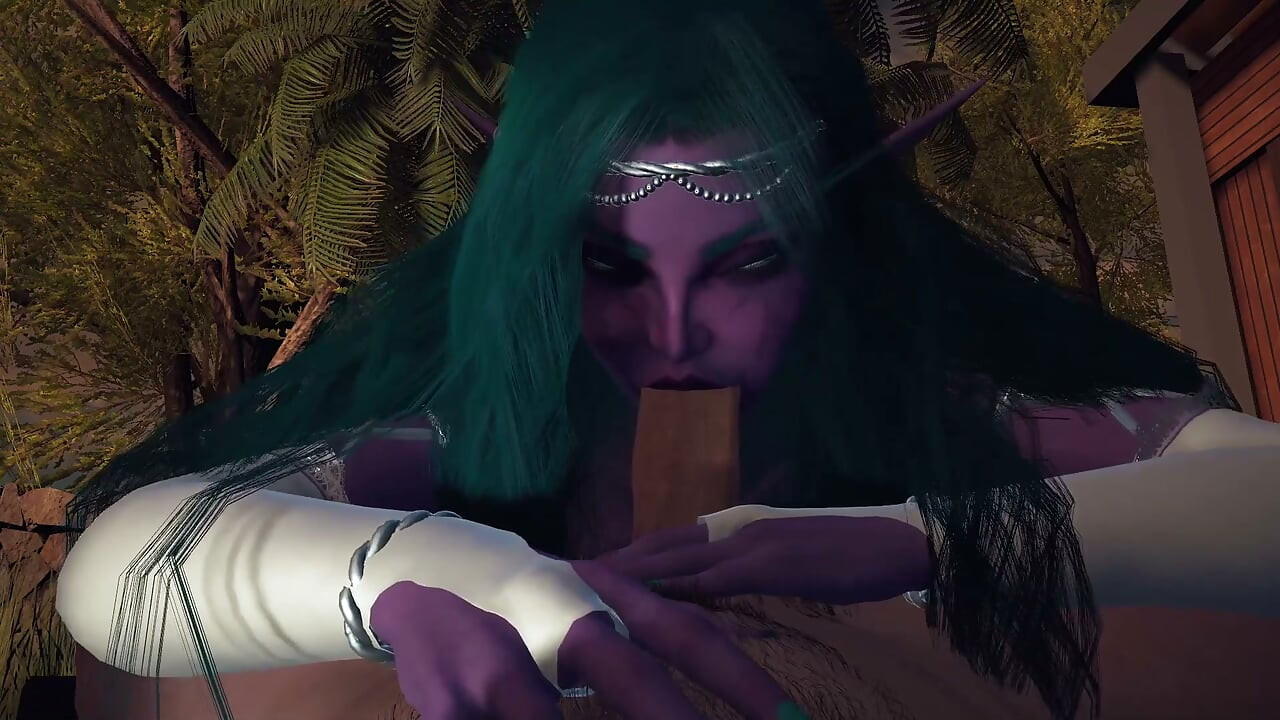 La princesa elfa nocturna te da una mamada en el jardín - en primer plano 3d porno