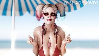Harley Quinn's beach titty fuck (white version) (dc)