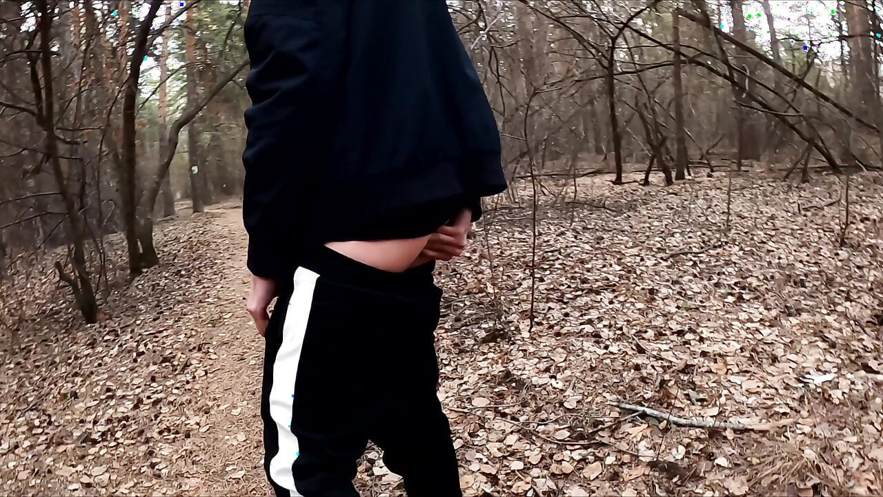 The Guy Walks with A Vibrator in The Park and Masturbates