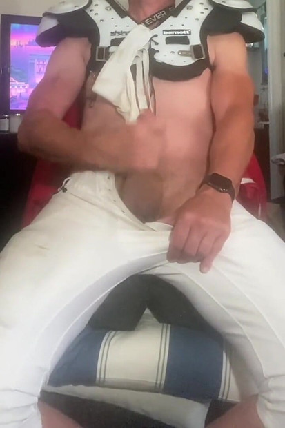 Jockdad87 Nuts in His Football Pads & Pants
