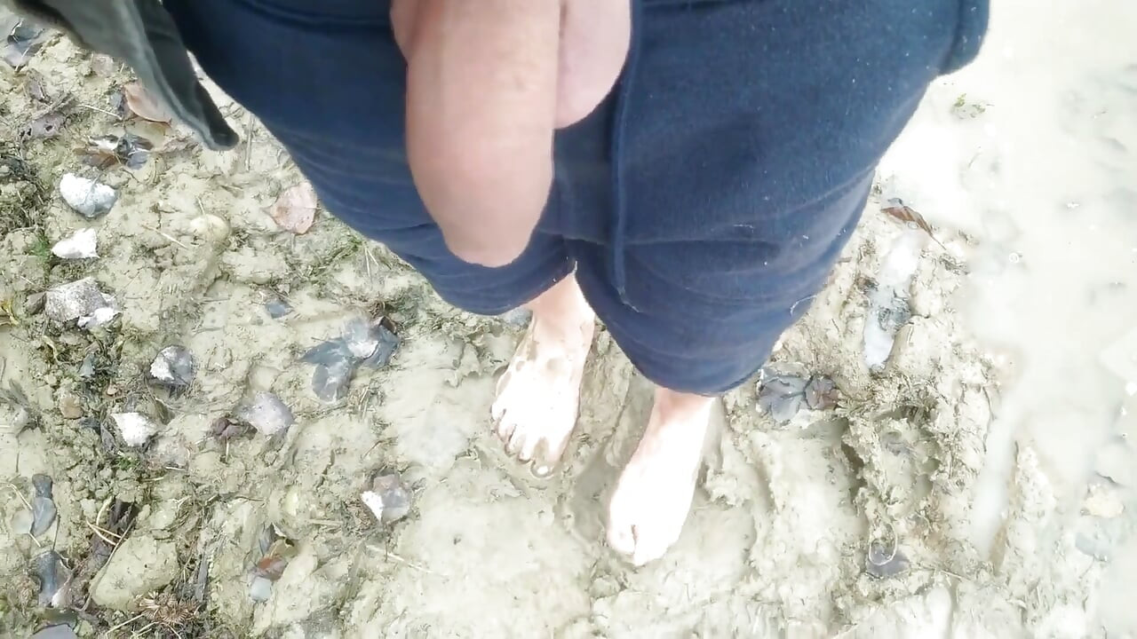 Stepping in Mud Barefoot - Dirty Feet and Jerk off and Stepping on Own Cum at the End