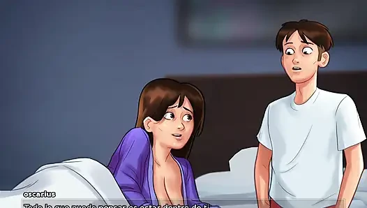 Two stepmoms fucking a desperate cock - summertime saga