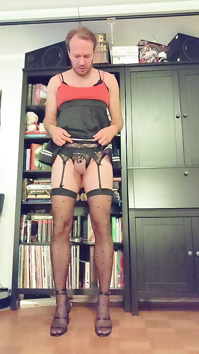 Chastity sissy humiliation - anal hook attached to ceiling