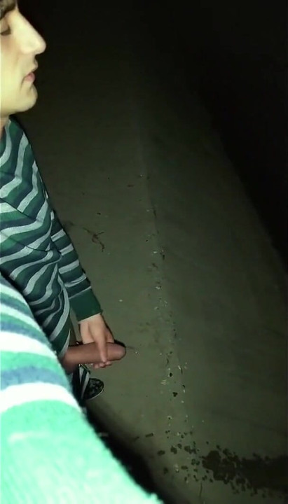 Twink Pisses with Erection Under the Bridge - Uncut Cock