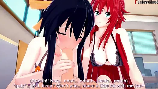 Akeno dan rias ngasih aku kejutan untuk nyepong dua kontol - dxd ntr madness series