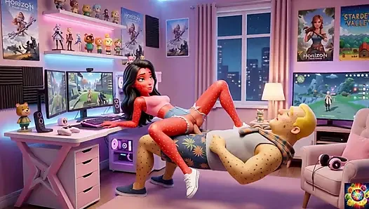 Romansa tengah malam di ruang gamer - ai hentai asmr