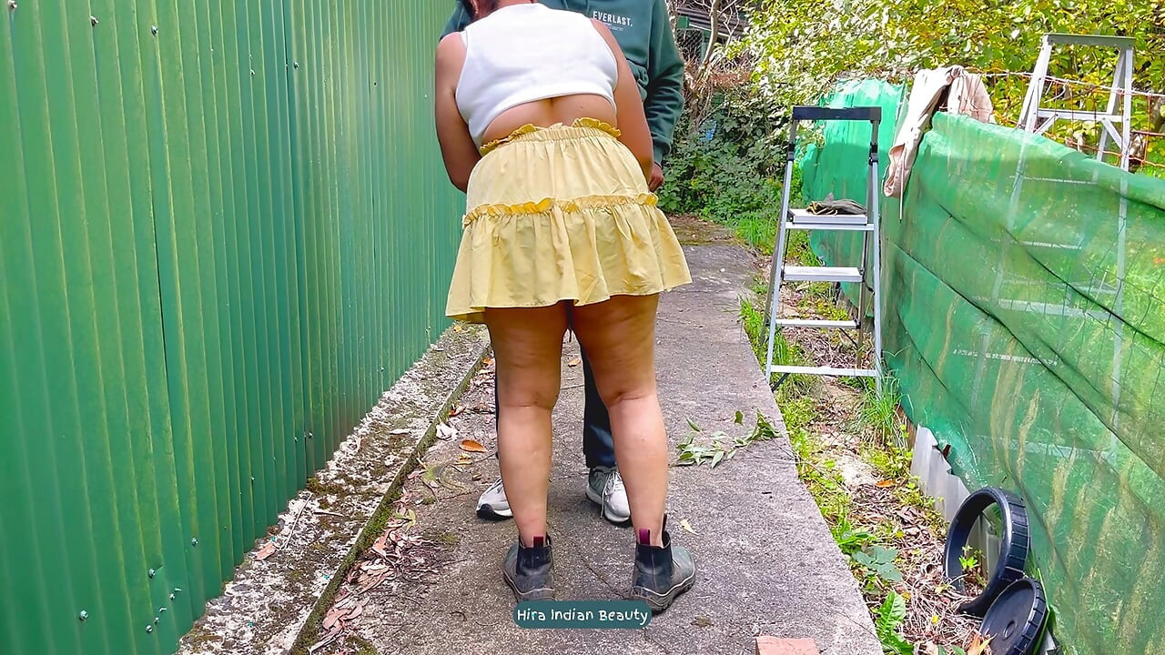 Neighbour Jumping Off Fence for Intense Standing Anal Doggy Fuck and Deepthroat Indian Wife