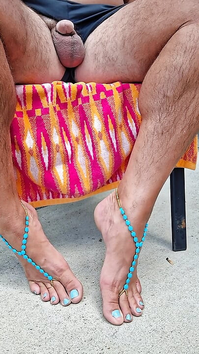 Sitting outside in the sun showing off my barefoot sandals and toes