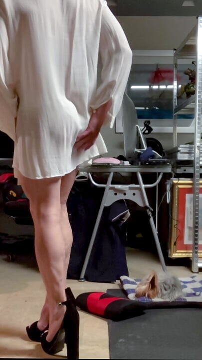 Beautiful Legged Slut in Heels and Sheer Dress
