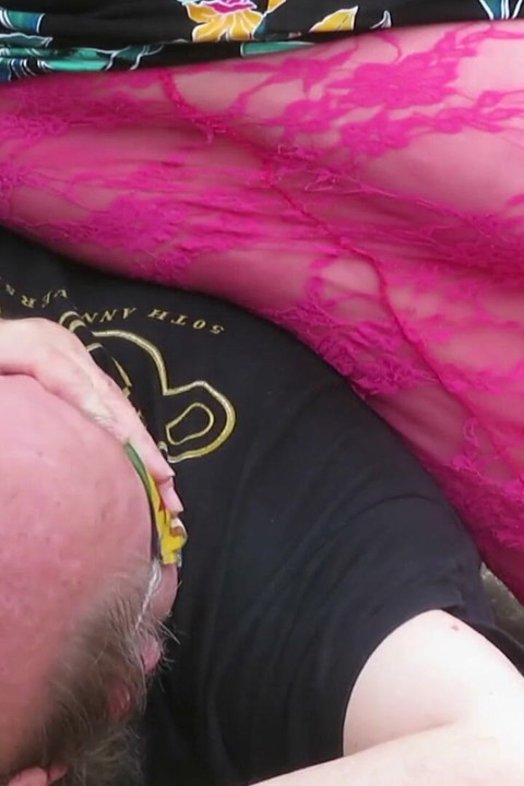 Park bench face sitting in my pink lace