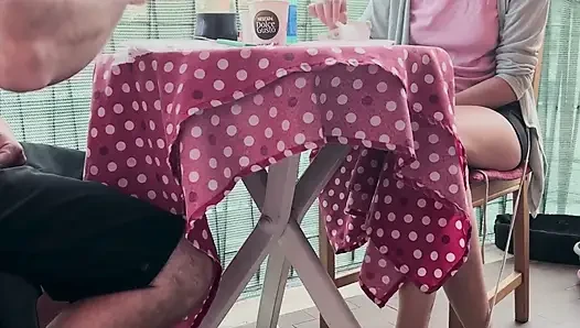 Italian Couple Blowjob Under Table After Eating Deep Creampie POV