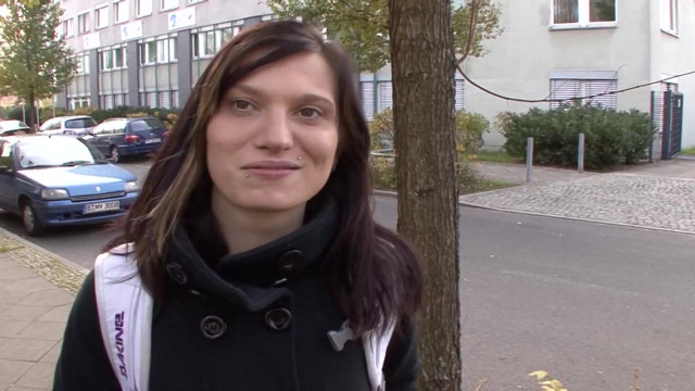 Picked up German babe rides dick until a facial