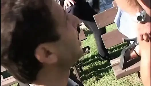 Double cock I sexy blonde in the garden