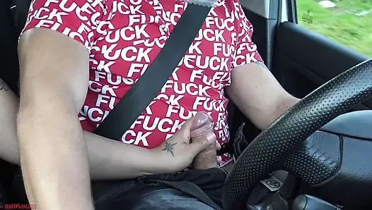 Car blowjob with facial and cum walk