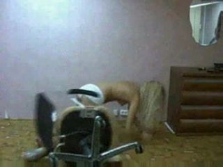 russian girl falls off chair