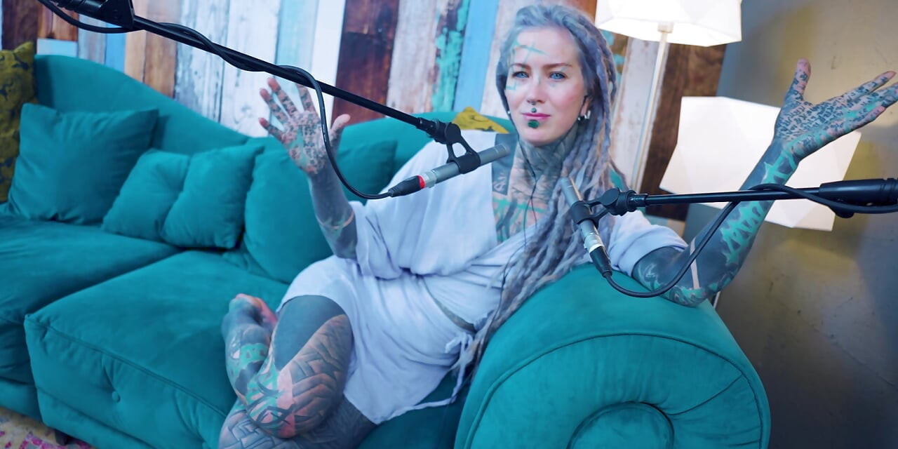 I talk about M - Music - ASMR podcast SFW talking goth skinny girl dreadlocks tattoo model inked girl