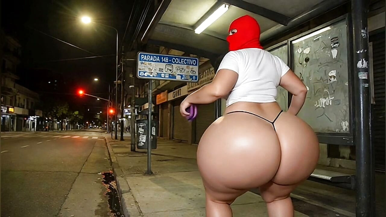 Big Ass Latina Waiting for the Bus in Tight Leggings