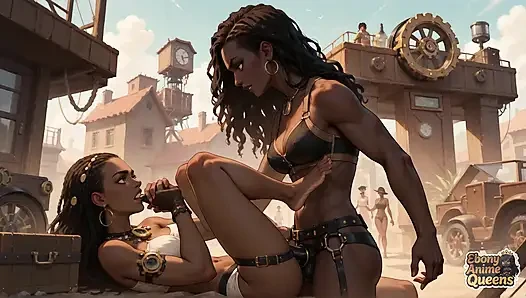 Ebony Queen Seduces with Desert Oral, Steampunk Sex.