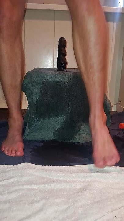 Hot solo male riding his dildo in the morning