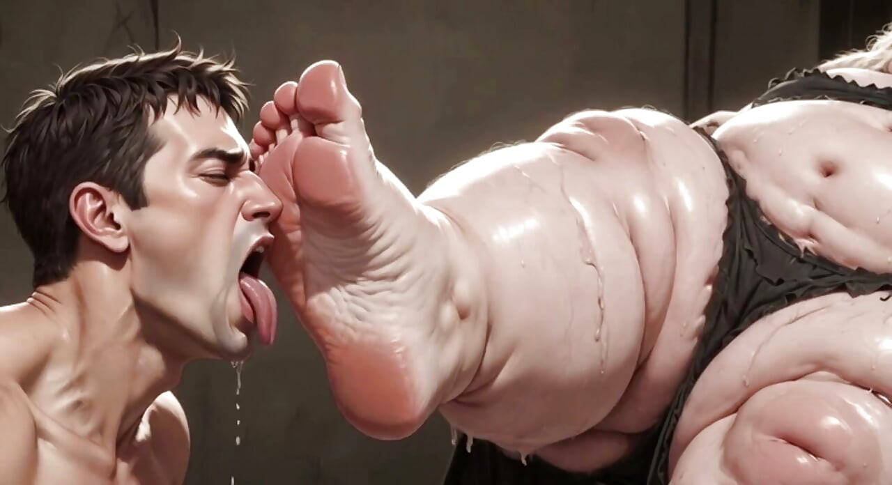 Gigantyczny SSBBW dominuje niewolnik z lizaniem stóp - kult dużych stóp