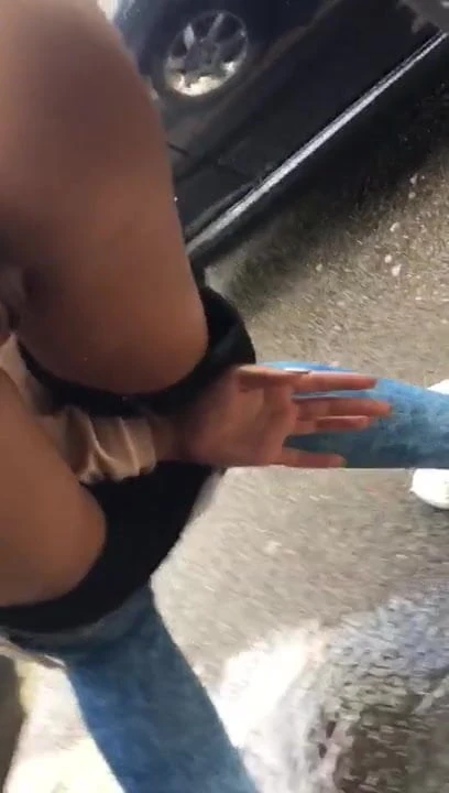 Mia peeing outside car