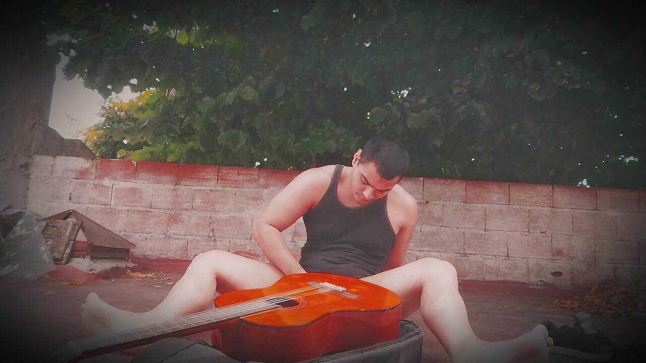Big Muscular Man - GuitarJob - In the Air Rubbing Yamaha C80 Orange Guitar By The Penis - Sexy Number 1