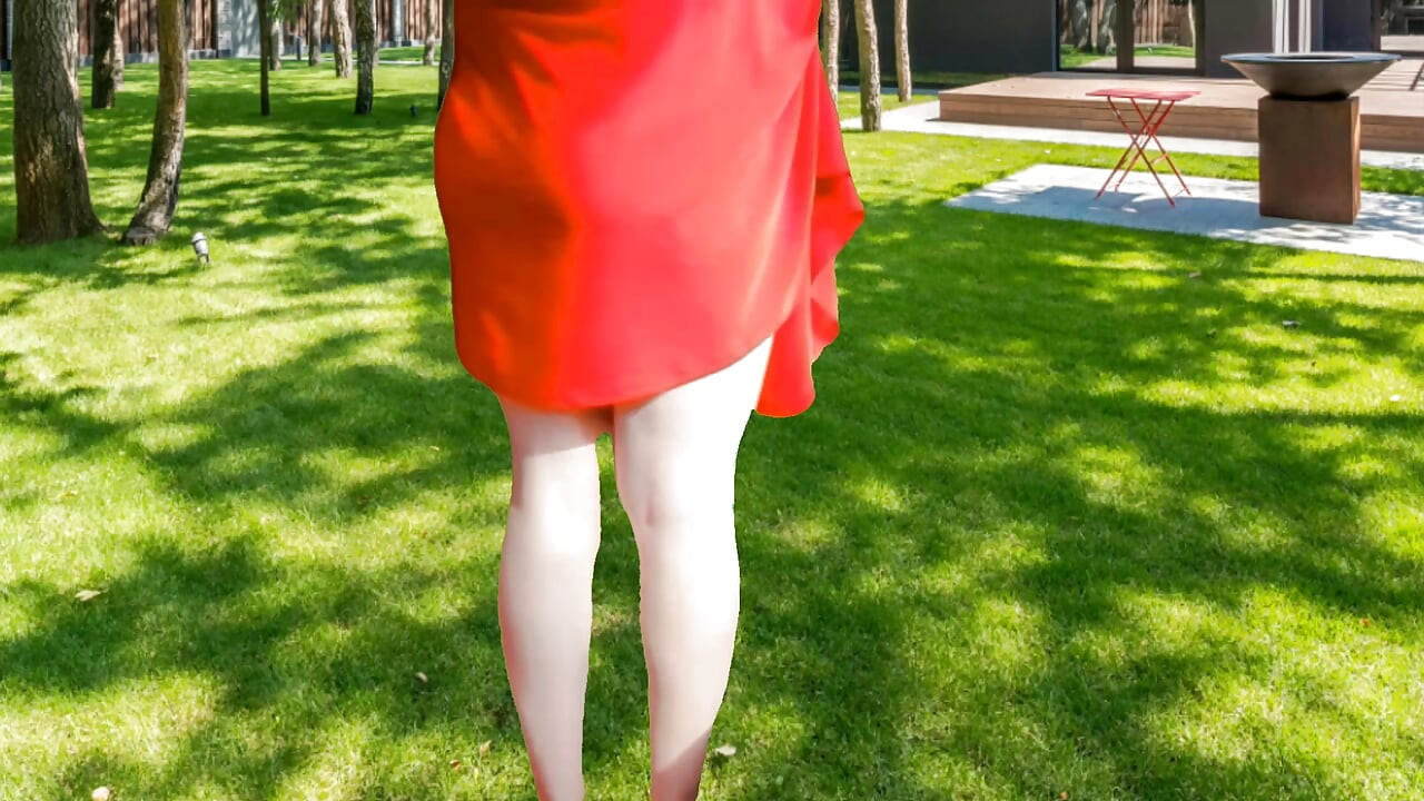 XX Red Dressed Outdoor Blonde Bubble Butt Smooth Ass Delicious Booty Pretty Legs