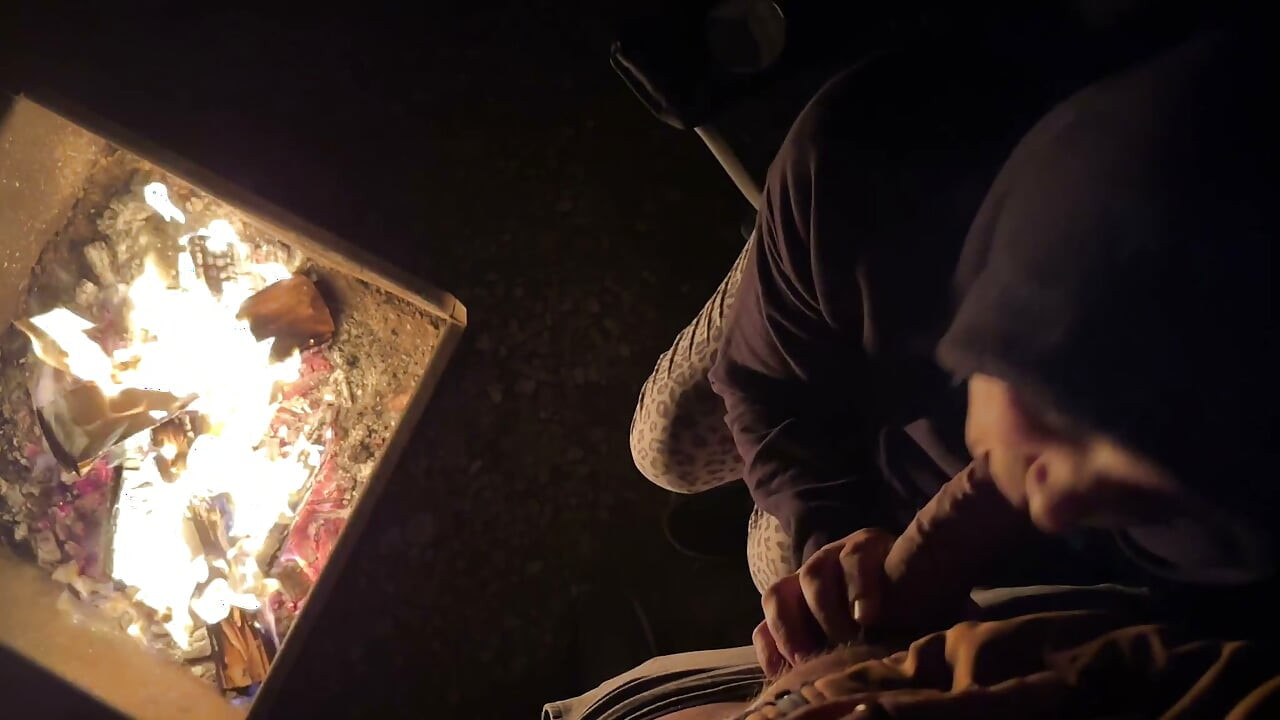 Wife caught masturbating in public restroom, then fucked by the campfire