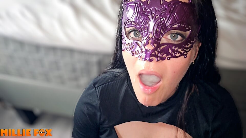 Amateur Milf gets her entire tongue covered in cum and then even more cum comes and then she swallows it all - Millie Fox