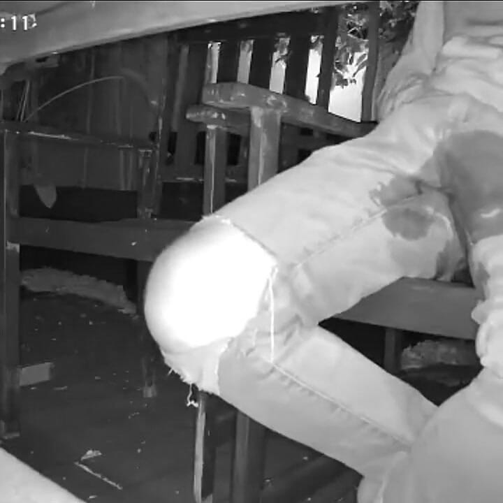 Amateur Boy Caught on Night Vision Cam Peeing Himself Sitting at the Garden Table (he Totally Wets His Pants) )