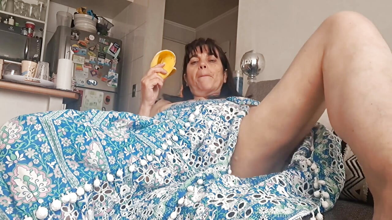 Stepmom in Armchair Touching Her Pussy