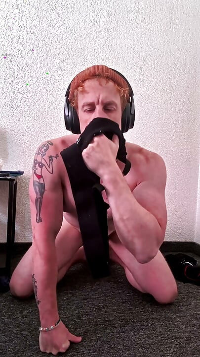 Sniffing and Tasting My Sweaty Piss and Cum Stained Jock While I Goon Out
