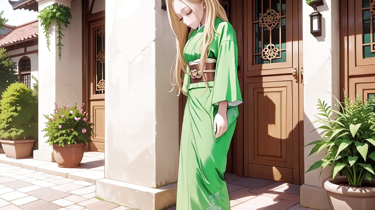 Lazy Japanese Corridor Morning, She Breathes Heavy Touching Her Chest with a Hazy Gaze Waiting for Your Touch