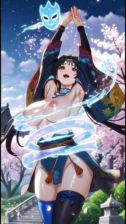 สาวนินจาญี่ปุ่นเต้นในวัด (แอนิเมชั่น Ai)