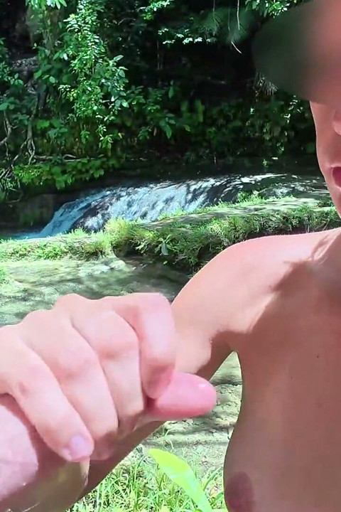 Outdoor Waterfall Blowjob Ends in Massive Cumshot on My Tits