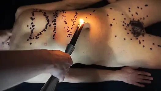 Mistress punishing his cock and body witn a wax