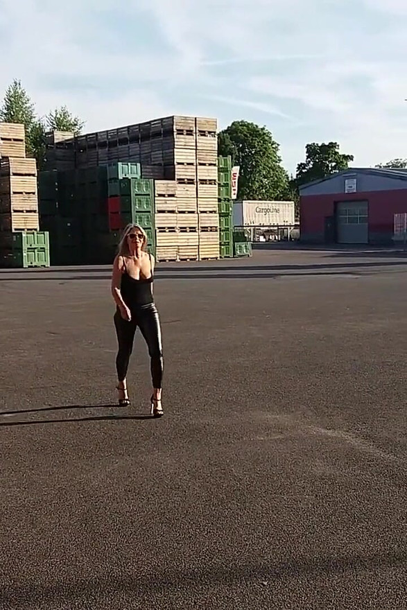 Granny Walking Outside in Black Leggins