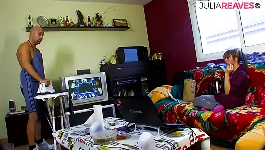 Milf rides a huge cock with a condom on; gets massive facial cumshot