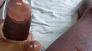 Big black dick all smeared and squirting with cum - POV