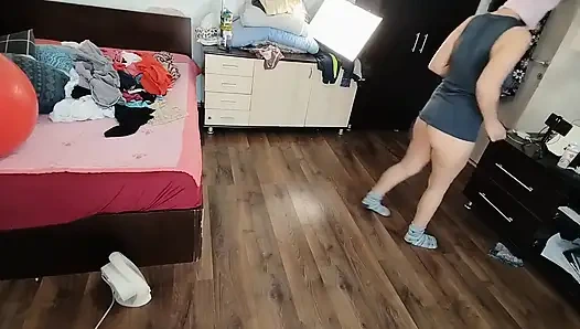 Amateur Woman Has Fun Trying on Clothes and Cutting Them.