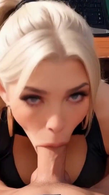 Captivating moment from "Bimbo Secretary Sucking HUGE COCK in Office! Deep Throat and Facial AI"